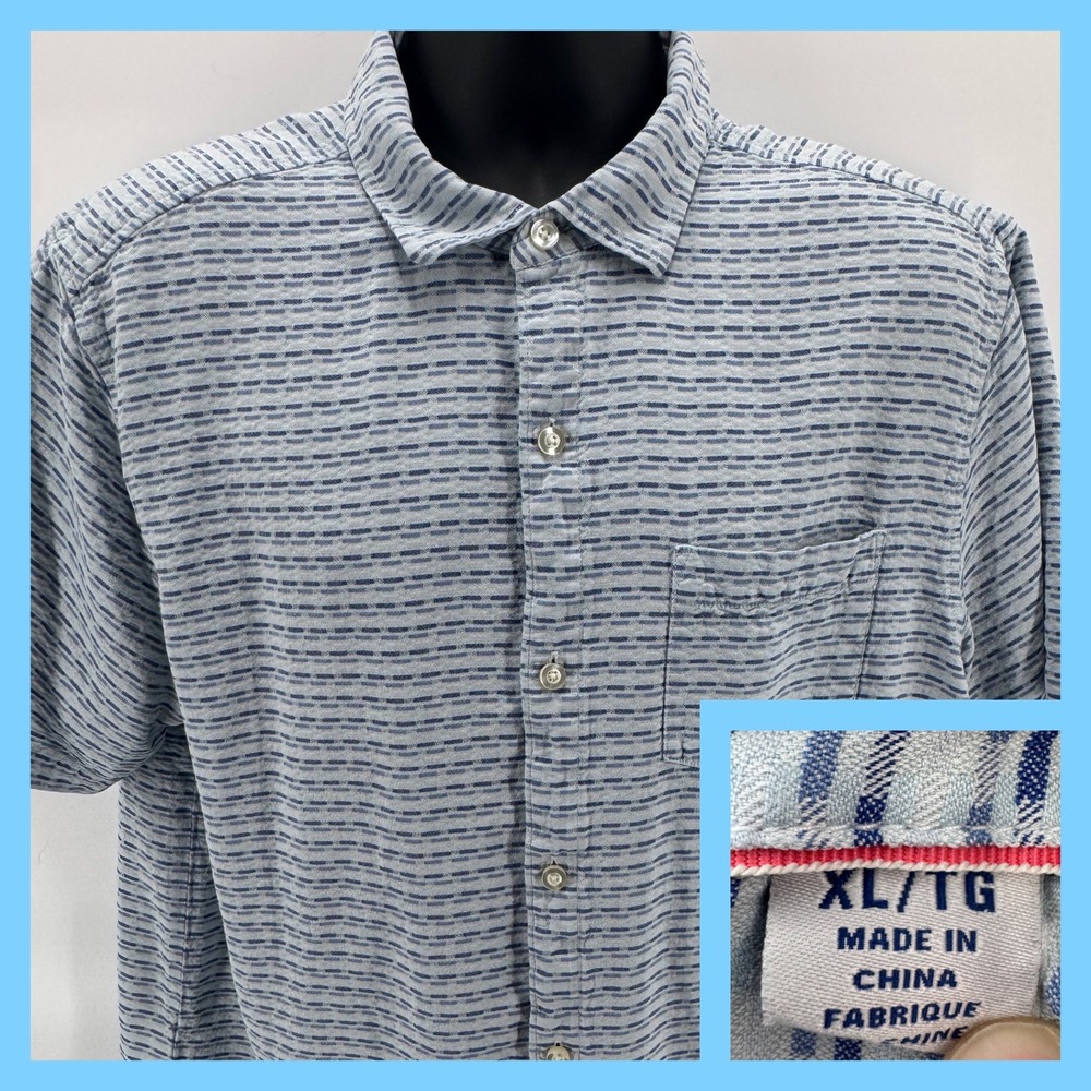 Tommy Bahama Button Down Shirt Mens XL Blue Striped Silk Short Sleeve